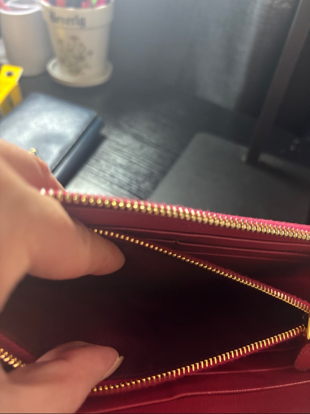 Prada Pink Saffiano Zip Wallet with Gold Logo - Picture 11 of 17